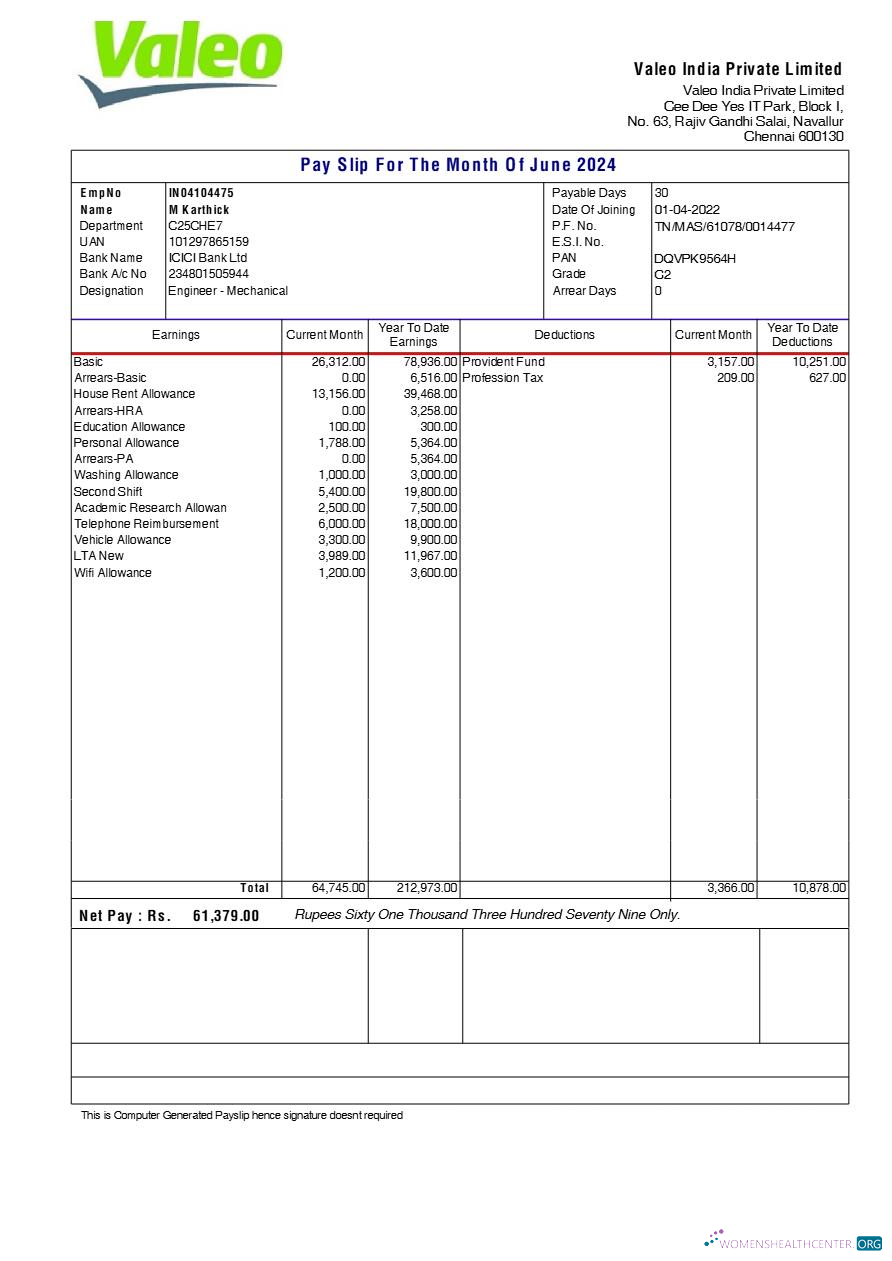 Download Valeo India payslip template in Word and PDF formats.pdf, 1 Photoshop template